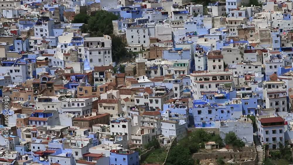 Wide angle landscape shot of blue town Chefchaouen Chaouen / Morocco Wide angle landscape shot of blue town Chefchaouen Chaouen / Morocco