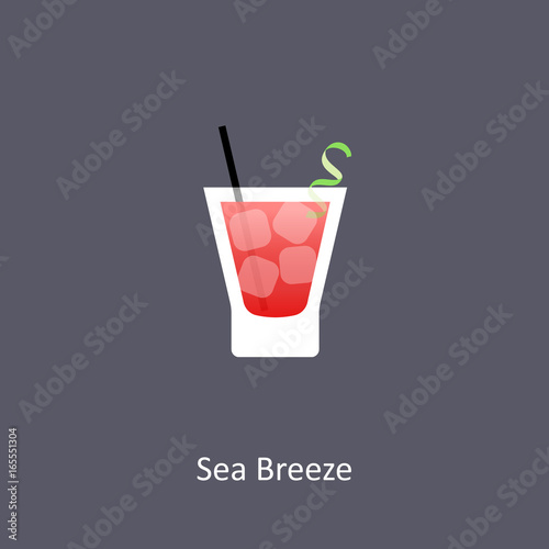 Sea Breeze cocktail icon on dark background in flat style