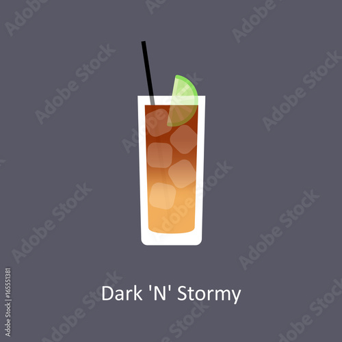 Dark 'N' Stormy cocktail icon on dark background in flat style