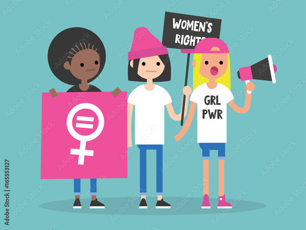 Women&rsquo;s right. Conceptual illustration. Feminist demonstration. A group