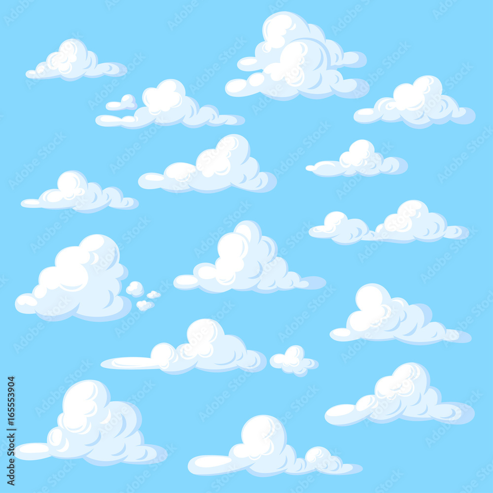 Cartoon clouds set on blue background