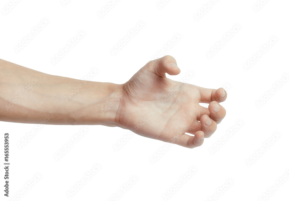 Man hand holding something isolated on a white background. Man hand holding something isolated on a white background.