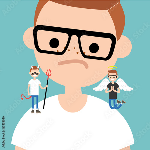 Angel and devil. Decision making conceptual illustration / Flat editable vector illustration, clip art