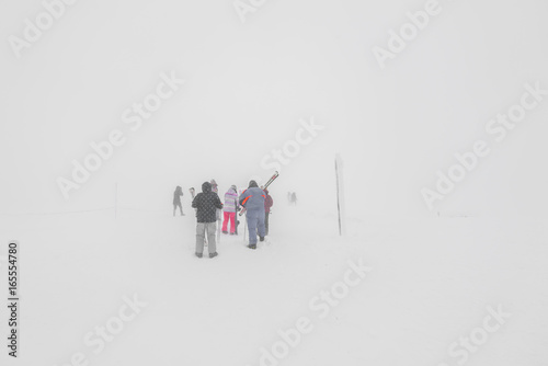 Yamakata, Japan - February 7, 2017: People at Rope-way in winter Zao ski moutain, Yamagata Japan . photo