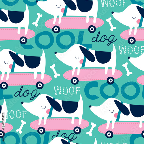 seamless skateboarding dog pattern vector illustration