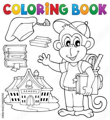 Coloring book school monkey theme 1