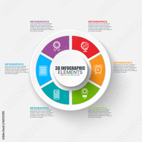 Business 3d infographics vector design template. Can be used for steps, concept with 6 options, parts or processes, workflow, graph, diagram, chart, annual report, marketing icons, info graphics.