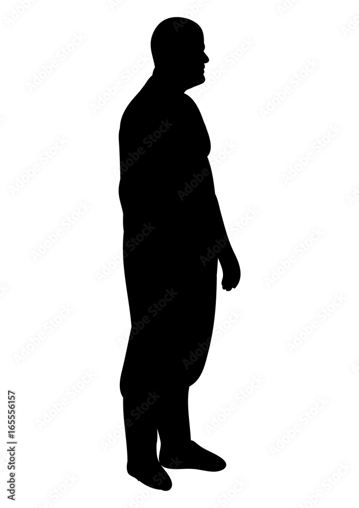 Vector, isolated silhouette man standing, black