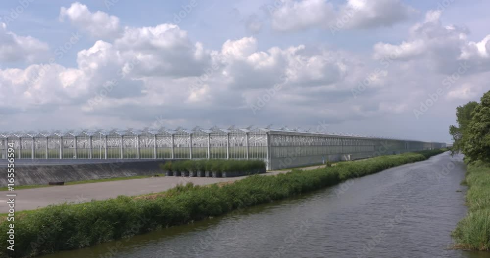 Greenhouse horticulture alongside canal, Middenmeer, Agriport, The Netherlands Greenhouse horticulture alongside canal, Middenmeer, Agriport, The Netherlands