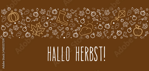 Herbstliche Grußkarte mit Hallo Herbst mit saisonalen Icons
