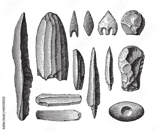 Stone age tools collection / vintage illustration 