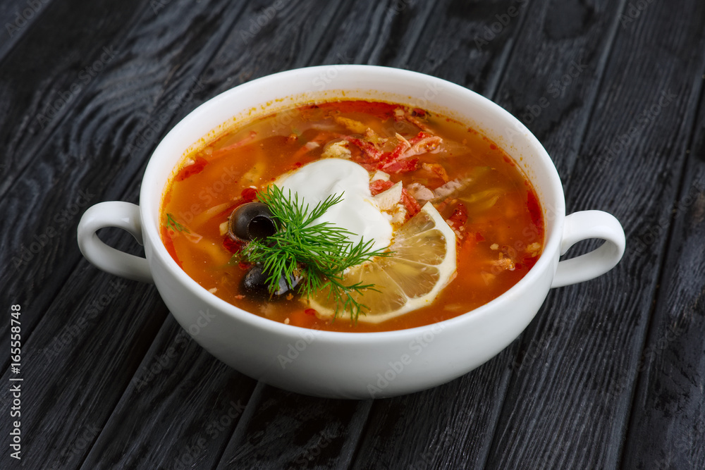 Traditional belorussian soup solyanka Traditional belorussian soup solyanka