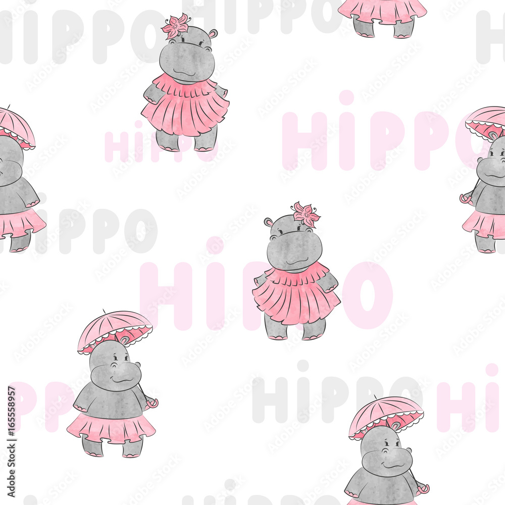 Fototapeta Śliczny dziecko hipopotama wzór dla dzieciaka projekta. Tło wektor.