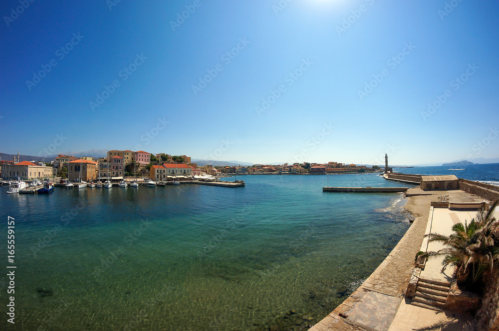 Fototapeta premium Beautiful street view in Chania, Crete island, Greece