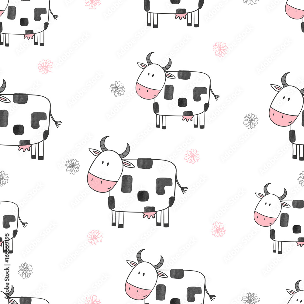 Obraz premium Seamless cartoon cows pattern.