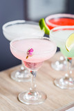 Different Kind of Cocktails garnished with Fruits, Focus on Foreground, Vertical View