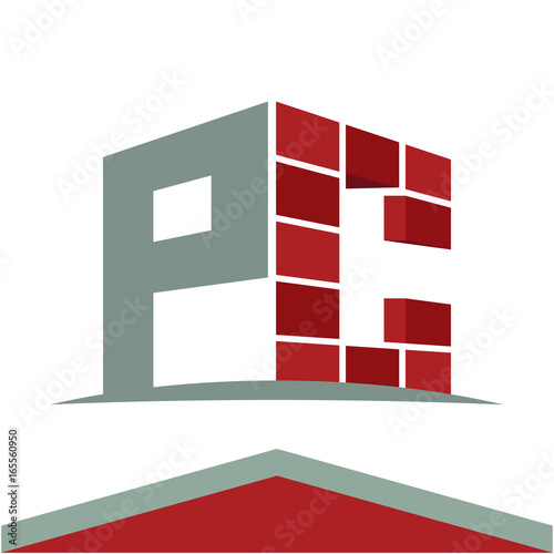 Icon logo for construction business with initials combination of letters P and C