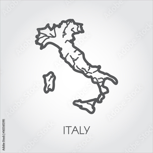 Black line icon of Italy map. European contour border country with signature for cartography  geography  education projects  documents  sites  articles and other design needs. Vector illustration