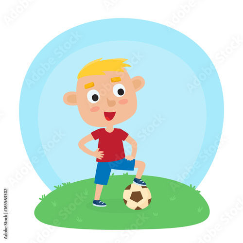 Vector illustration of little boy in shirt and short playing foo
