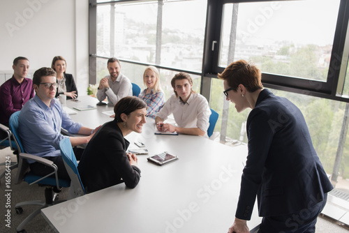 Group of young people meeting in startup office