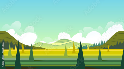 Horizontal seamless summer landscape. Vector illustration.fits on mobile devices and may be scaled for desktop size. 1920x1080.