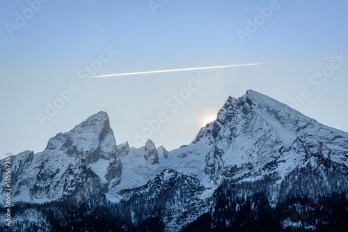 Berg Gipfel Watzmann - Alpen Panorama mit Sonnenuntergang