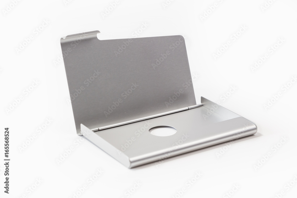 Metal business card holder on white background Metal business card holder on white background