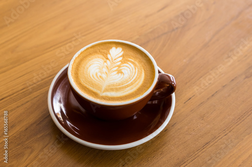 Cup of coffee with beautiful Latte art  selective focus