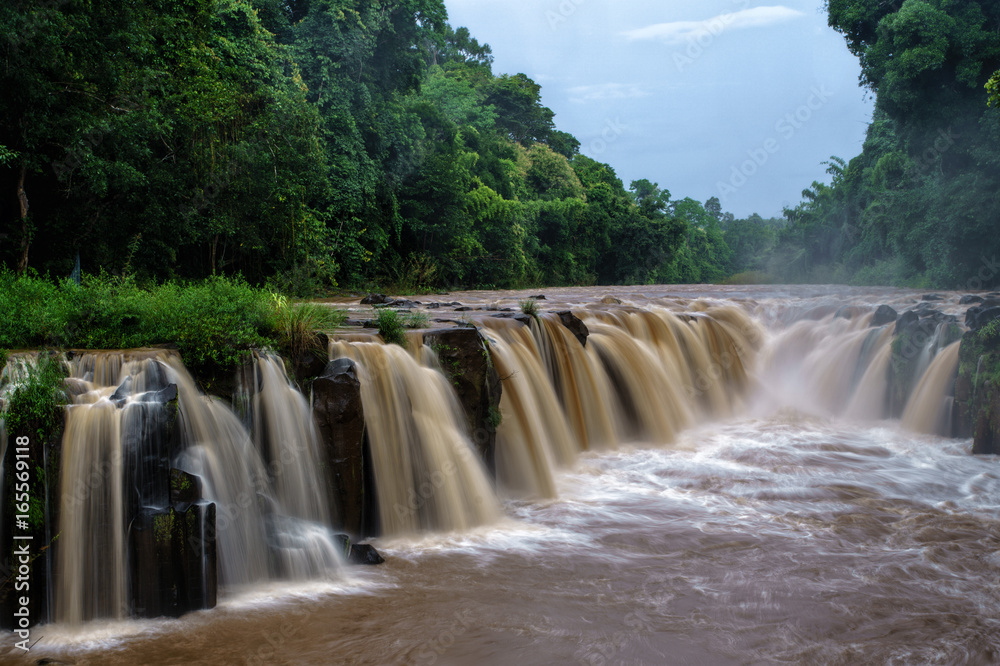 Fototapeta premium Tad Pha Suam Waterfall in rain season at Bachiang ,Laos