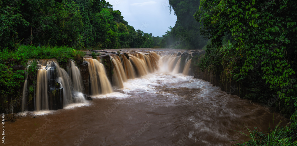 Tad Pha Suam Waterfall in rain season at Bachiang ,Laos