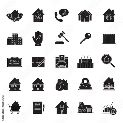 Real estate market glyph icons set