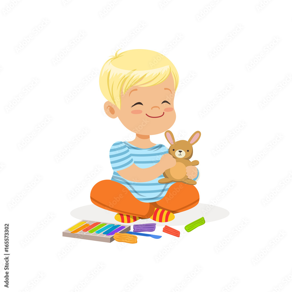 Сute little boy playing with plasticine, kids creativity vector Illustration Сute little boy playing with plasticine, kids creativity vector Illustration