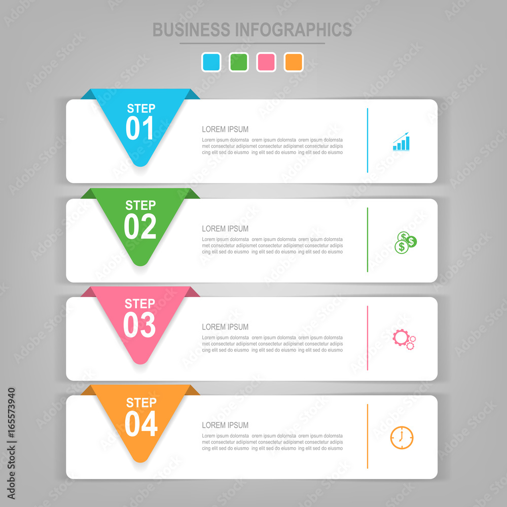Infographics template of four steps on squares Infographics template of four steps on squares