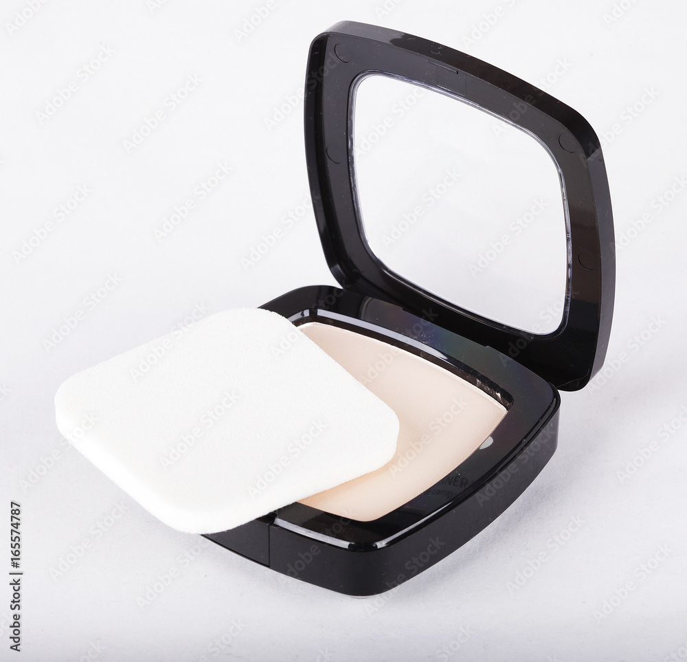 Make-up powder in box and make up brush Make-up powder in box and make up brush
