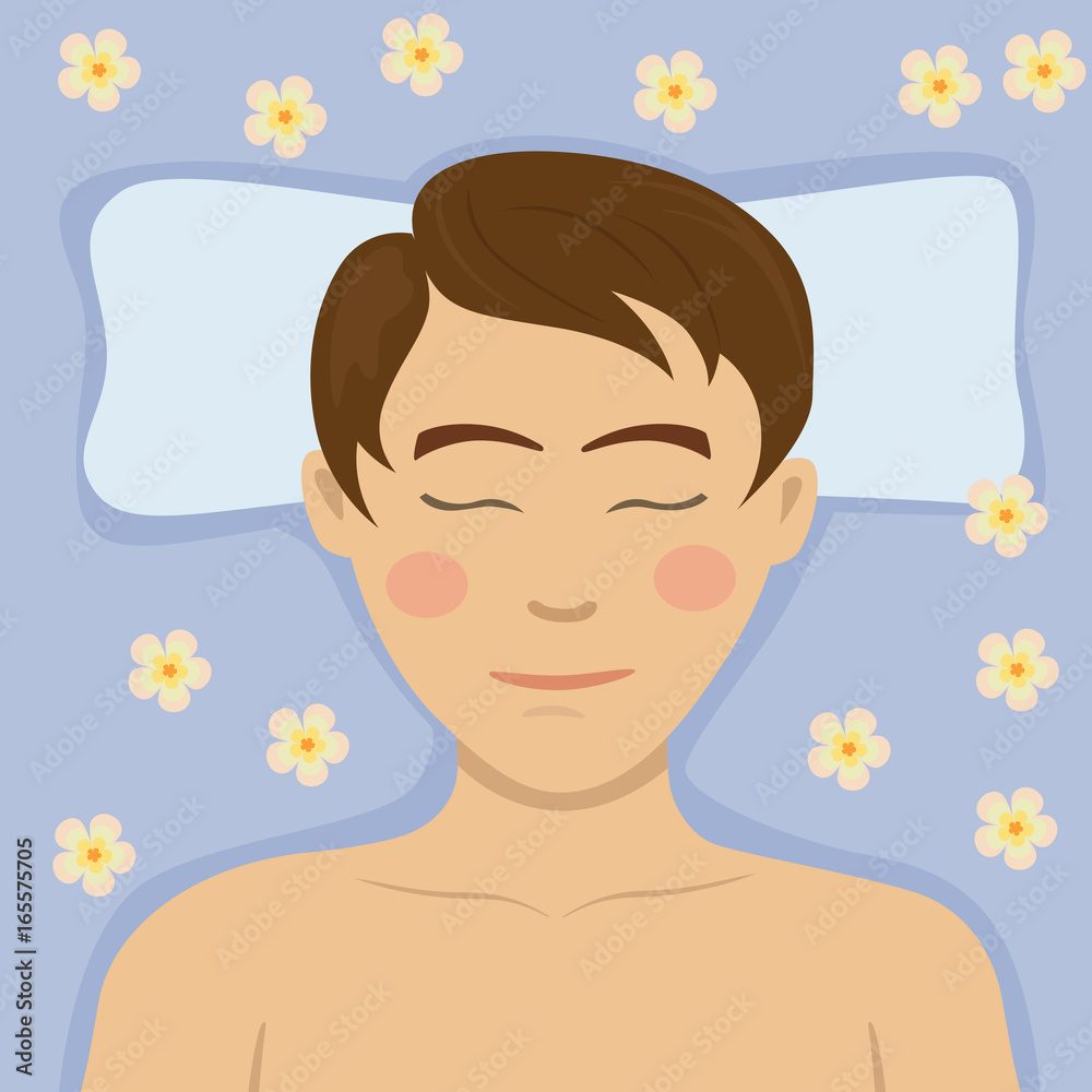 Φωτογραφία Young man having relaxing flower treatment in spa salon lying on massage desk