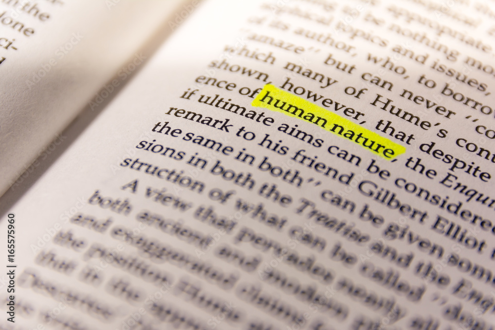 Fototapeta premium Book Highlighted Word Yellow Fluorescent Marker Paper Old Keyword Human Nature
