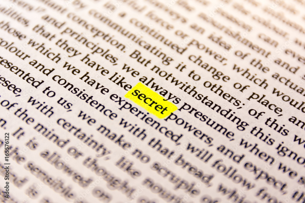 Fototapeta premium Book Highlighted Word Yellow Fluorescent Marker Paper Old Keyword Secret