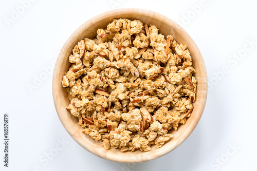 Bowl of Muesli and granola Isolated on White Top View.