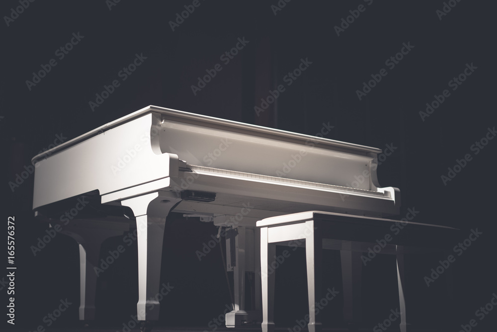 Fototapeta The grand white piano in a main hall concert.