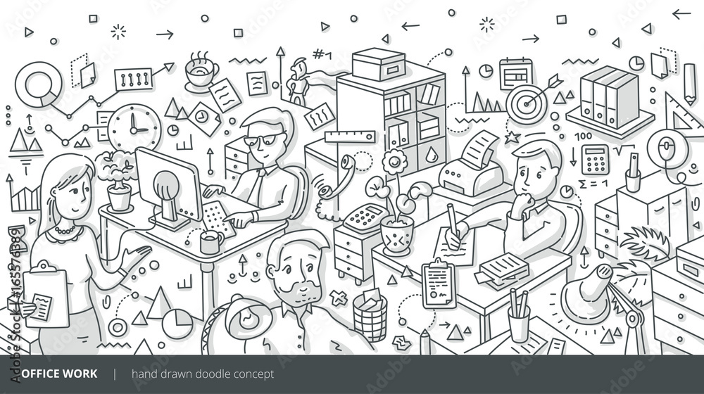 Office Work Isometric Doodle Concept