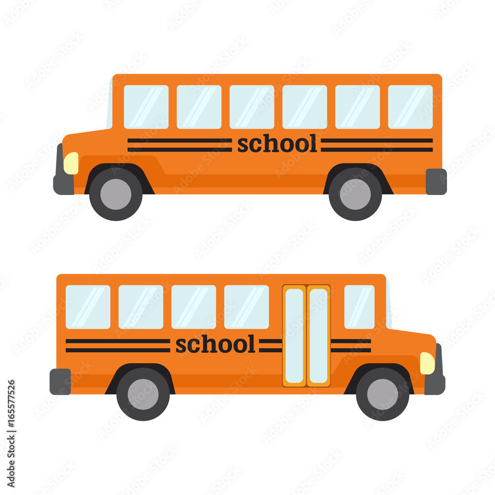 Orange flat school bus, school transportation. Vector