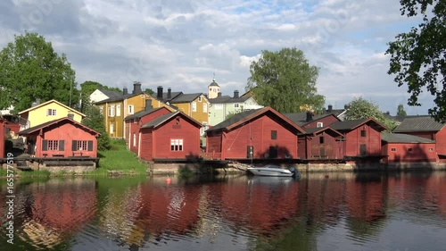 Panorama of the old Finnish town of Porvoo. June evening under stormy skies photo