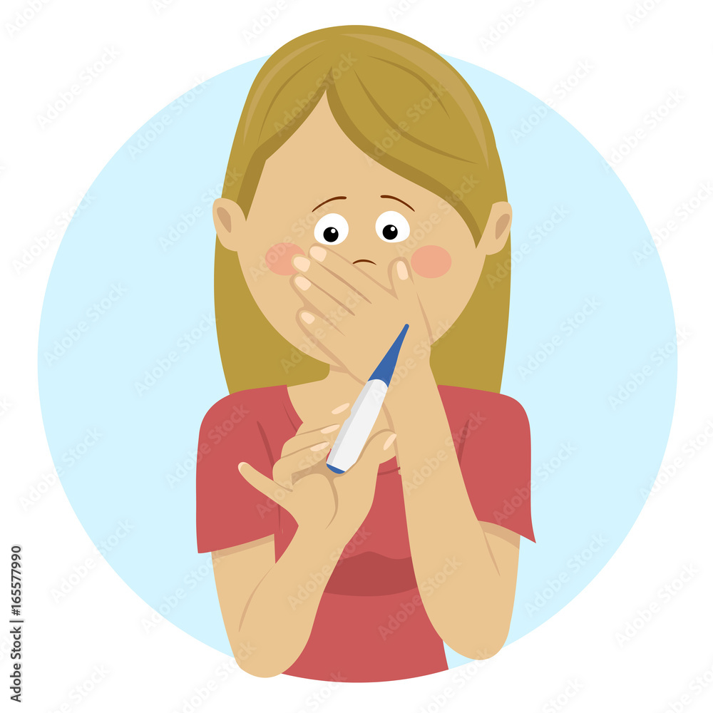 Worried woman shocked at pregnancy test result Worried woman shocked at pregnancy test result