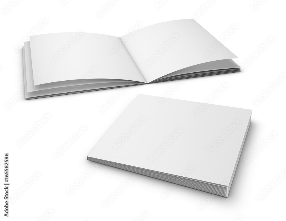 Square pages booklets or brochures, blank pages and cover template mockup. Square pages booklets or brochures, blank pages and cover template mockup.