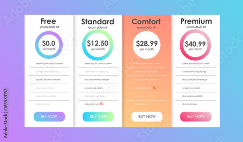 Set of offer tariffs. ui ux vector banner for web app. set of pricing table, order, box, button, list with plan for website in flat design.