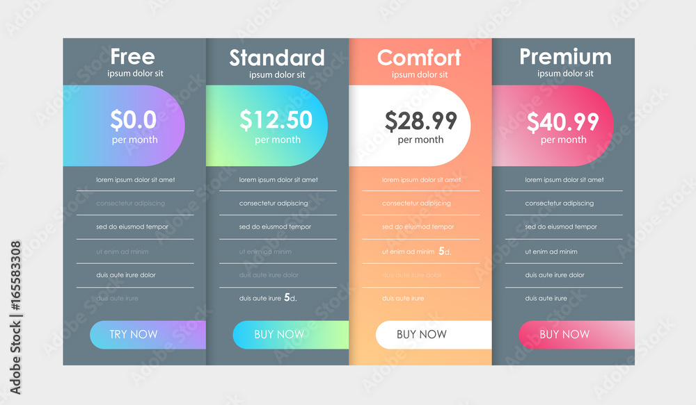 Set of offer tariffs. ui ux vector banner for web app. set of pricing table, order, box, button, list with plan for website in flat design. Set of offer tariffs. ui ux vector banner for web app. set of pricing table, order, box, button, list with plan for website in flat design.