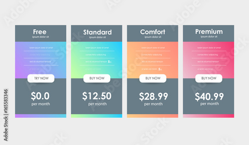 Set of offer tariffs. ui ux vector banner for web app. set of pricing table, order, box, button, list with plan for website in flat design.
