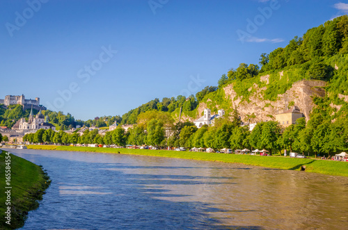 Beautiful view of Salzburg  and Salzach river in summer  Salzburg  Salzburger Land  Austria
