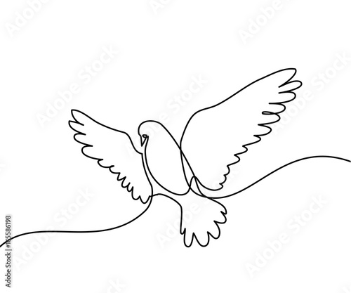 Continuous one line drawing. Flying pigeon logo. Black and white vector illustration. Concept for logo, card, banner, poster, flyer