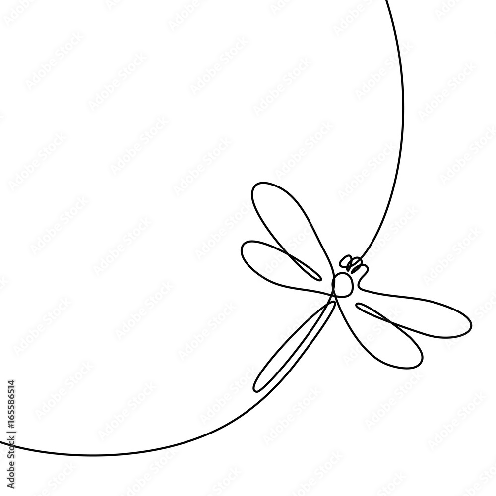 Continuous one line drawing. Flying dragonfly logo. Black and white vector illustration. Concept for logo, card, banner, poster, flyer Continuous one line drawing. Flying dragonfly logo. Black and white vector illustration. Concept for logo, card, banner, poster, flyer
